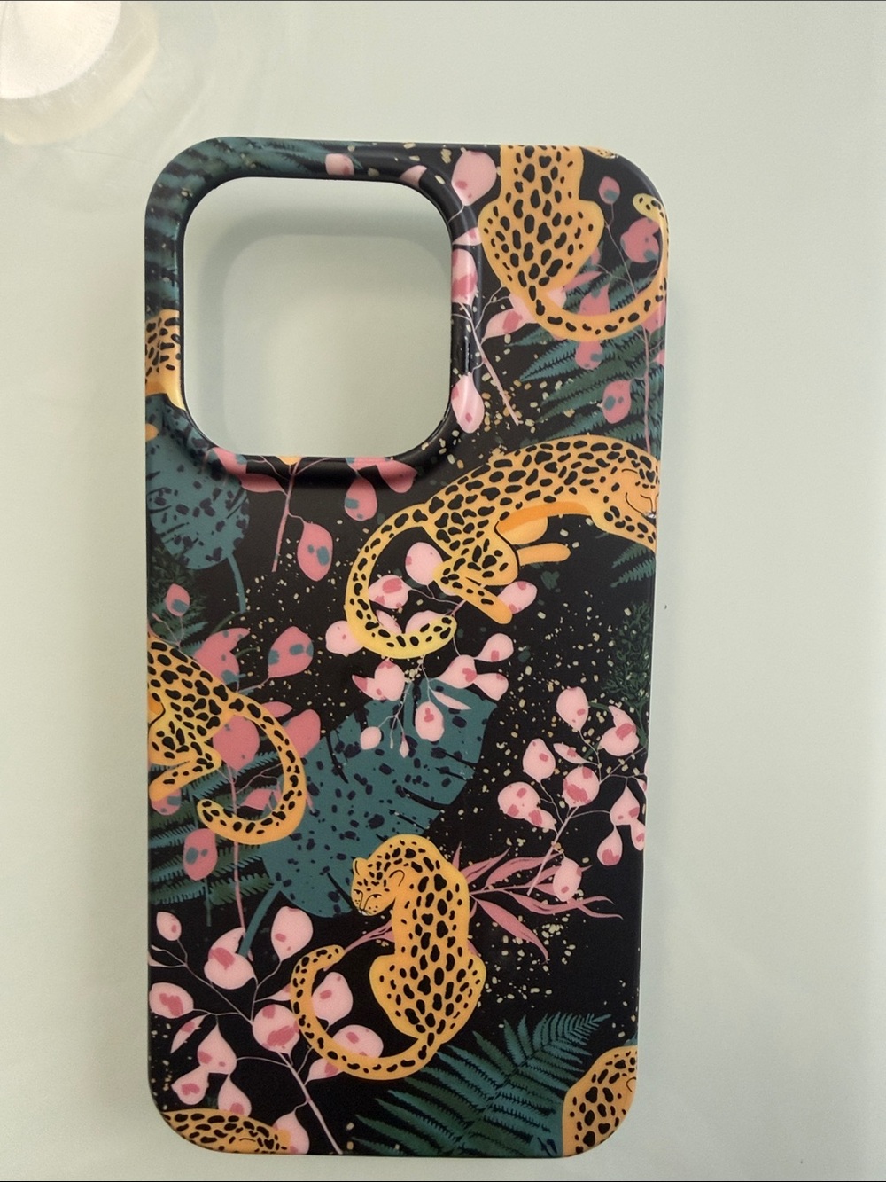 Stylish Leopard Print Phone Case - Black, Pink & Gold